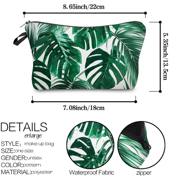 Womens NEW Green Palm Leaf Cosmetic Bag/Tarot Clutch/Mini Purse, OS - Picture 4 of 7